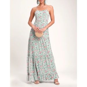 Lulus Melissa Light Sage Green Floral Print Tiered Maxi Dress